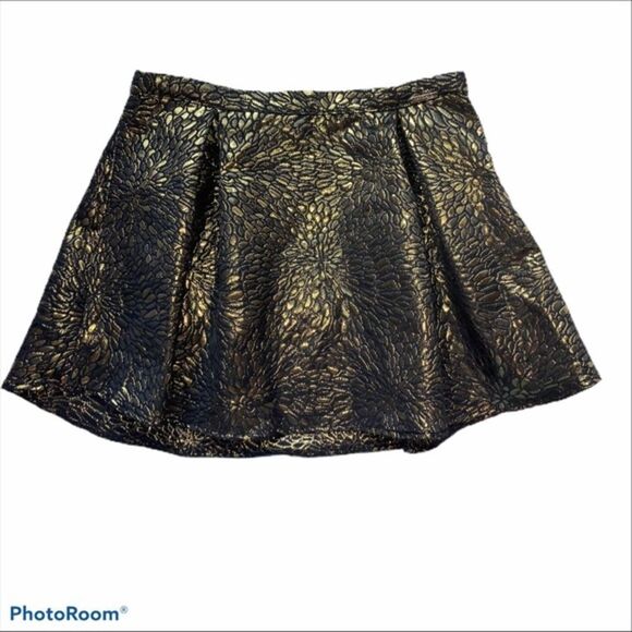 Guess by Marciano A line pleated black gold foil skirt read - Picture 1 of 10